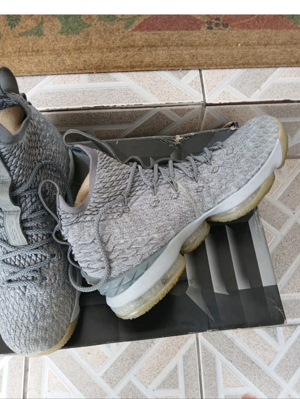 Nike Men's Grey Knit Athletic Sneakers Lebron XV